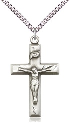 [2186SS/24SS] Sterling Silver Crucifix Pendant on a 24 inch Sterling Silver Heavy Curb chain