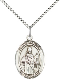 [8285SS/18SS] Sterling Silver Saint Walter of Pontnoise Pendant on a 18 inch Sterling Silver Light Curb chain