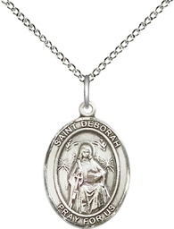 [8286SS/18SS] Sterling Silver Saint Deborah Pendant on a 18 inch Sterling Silver Light Curb chain