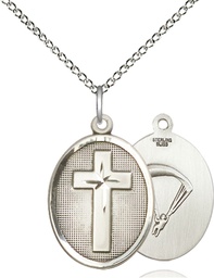 [0883SS7/18SS] Sterling Silver Cross Paratroopers Pendant on a 18 inch Sterling Silver Light Curb chain