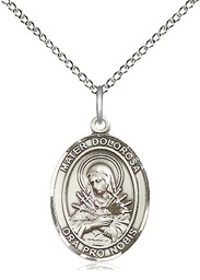 [8290SS/18SS] Sterling Silver Mater Dolorosa Pendant on a 18 inch Sterling Silver Light Curb chain