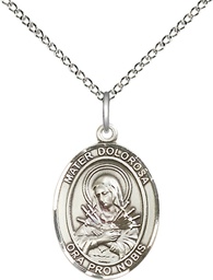 [8290SS/18SS] Sterling Silver Mater Dolorosa Pendant on a 18 inch Sterling Silver Light Curb chain