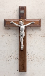 [17516] 11In. Walnut Crucifix With Beveled Edges And Salerni Corpus
