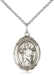 [8293SS/18SS] Sterling Silver Saint Aedan of Ferns Pendant on a 18 inch Sterling Silver Light Curb chain