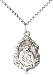 [0822ASS/18SS] Sterling Silver Saint Ann Pendant on a 18 inch Sterling Silver Light Curb chain
