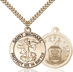 [1170GF1/24G] 14kt Gold Filled Saint Michael Air Force Pendant on a 24 inch Gold Plate Heavy Curb chain