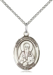 [8296SS/18SS] Sterling Silver Saint Athanasius Pendant on a 18 inch Sterling Silver Light Curb chain