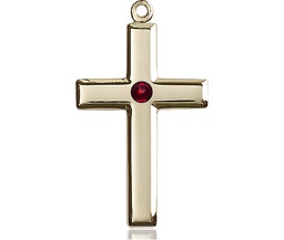 [2190GF-STN1] 14kt Gold Filled Cross Medal with a 3mm Garnet Swarovski stone