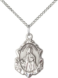[0822DYSS/18SS] Sterling Silver Saint Dymphna Pendant on a 18 inch Sterling Silver Light Curb chain