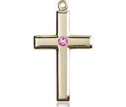 [2190GF-STN10] 14kt Gold Filled Cross Medal with a 3mm Rose Swarovski stone