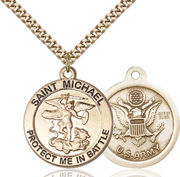 [1170GF2/24G] 14kt Gold Filled Saint Michael Army Pendant on a 24 inch Gold Plate Heavy Curb chain