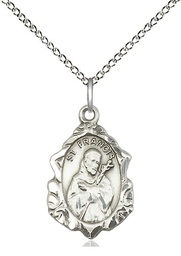 [0822FCSS/18SS] Sterling Silver Saint Francis Pendant on a 18 inch Sterling Silver Light Curb chain