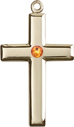 [2190GF-STN11] 14kt Gold Filled Cross Medal with a 3mm Topaz Swarovski stone