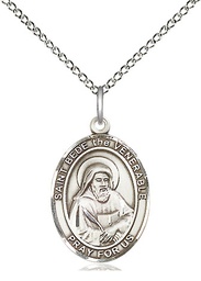 [8302SS/18SS] Sterling Silver Saint Bede the Venerable Pendant on a 18 inch Sterling Silver Light Curb chain