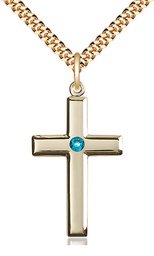 [2190GF-STN12/24G] 14kt Gold Filled Cross Pendant with a 3mm Zircon Swarovski stone on a 24 inch Gold Plate Heavy Curb chain