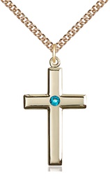 [2190GF-STN12/24GF] 14kt Gold Filled Cross Pendant with a 3mm Zircon Swarovski stone on a 24 inch Gold Filled Heavy Curb chain