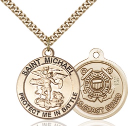 [1170GF3/24G] 14kt Gold Filled Saint Michael Coast Guard Pendant on a 24 inch Gold Plate Heavy Curb chain