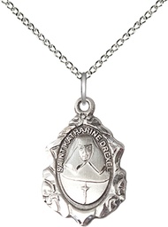 [0822KDSS/18SS] Sterling Silver Saint Katharine Drexel Pendant on a 18 inch Sterling Silver Light Curb chain