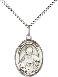 [8305SS/18SS] Sterling Silver Saint Pius X Pendant on a 18 inch Sterling Silver Light Curb chain