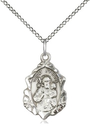 [0822KSS/18SS] Sterling Silver Saint Joseph Pendant on a 18 inch Sterling Silver Light Curb chain