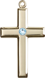 [2190GF-STN3] 14kt Gold Filled Cross Medal with a 3mm Aqua Swarovski stone