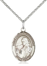 [8308SS/18SS] Sterling Silver Saint Finnian of Clonard Pendant on a 18 inch Sterling Silver Light Curb chain