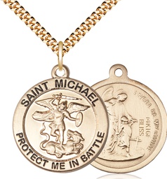 [1170GF5/24G] 14kt Gold Filled Saint Michael National Guard Pendant on a 24 inch Gold Plate Heavy Curb chain