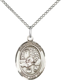 [8309SS/18SS] Sterling Silver Saint Rosalia Pendant on a 18 inch Sterling Silver Light Curb chain