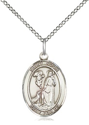 [8310SS/18SS] Sterling Silver Saint Roch Pendant on a 18 inch Sterling Silver Light Curb chain