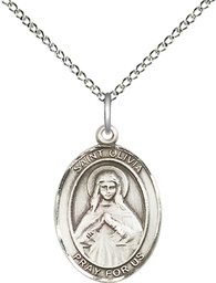 [8312SS/18SS] Sterling Silver Saint Olivia Pendant on a 18 inch Sterling Silver Light Curb chain