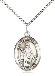 [8313SS/18SS] Sterling Silver Saint Amelia Pendant on a 18 inch Sterling Silver Light Curb chain