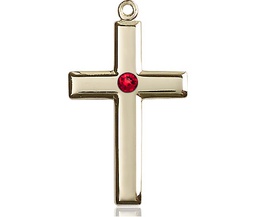 [2190GF-STN7] 14kt Gold Filled Cross Medal with a 3mm Ruby Swarovski stone