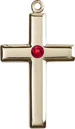 [2190GF-STN7] 14kt Gold Filled Cross Medal with a 3mm Ruby Swarovski stone
