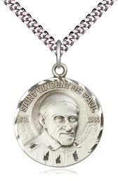 [0830SS/24S] Sterling Silver Saint Vincent de Paul Pendant on a 24 inch Light Rhodium Heavy Curb chain