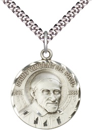 [0830SS/24S] Sterling Silver Saint Vincent de Paul Pendant on a 24 inch Light Rhodium Heavy Curb chain