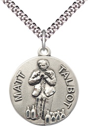 [0831SS/24S] Sterling Silver Matt Talbot Pendant on a 24 inch Light Rhodium Heavy Curb chain