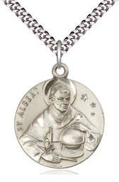 [0832SS/24S] Sterling Silver Saint Albert the Great Pendant on a 24 inch Light Rhodium Heavy Curb chain