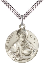 [0832SS/24S] Sterling Silver Saint Albert the Great Pendant on a 24 inch Light Rhodium Heavy Curb chain
