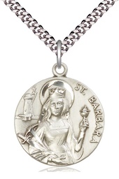 [0834SS/24S] Sterling Silver Saint Barbara Pendant on a 24 inch Light Rhodium Heavy Curb chain
