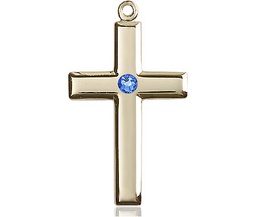 [2190GF-STN9] 14kt Gold Filled Cross Medal with a 3mm Sapphire Swarovski stone