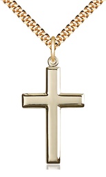 [2190GF/24G] 14kt Gold Filled Cross Pendant on a 24 inch Gold Plate Heavy Curb chain