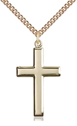 [2190GF/24GF] 14kt Gold Filled Cross Pendant on a 24 inch Gold Filled Heavy Curb chain