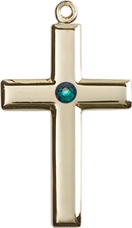 [2190KT-STN5] 14kt Gold Cross Medal with a 3mm Emerald Swarovski stone