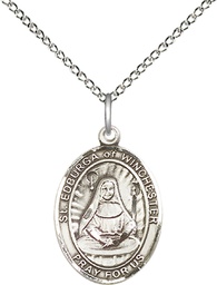 [8324SS/18SS] Sterling Silver Saint Edburga of Winchester Pendant on a 18 inch Sterling Silver Light Curb chain