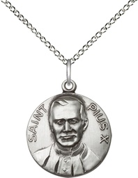 [0885SS/18SS] Sterling Silver Pope Pius X Pendant on a 18 inch Sterling Silver Light Curb chain