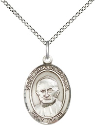 [8328SS/18SS] Sterling Silver Saint Arnold Janssen Pendant on a 18 inch Sterling Silver Light Curb chain