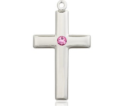 [2190SS-STN10] Sterling Silver Cross Medal with a 3mm Rose Swarovski stone