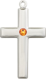 [2190SS-STN11] Sterling Silver Cross Medal with a 3mm Topaz Swarovski stone