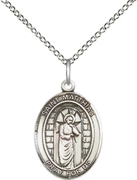 [8331SS/18SS] Sterling Silver Saint Matthias the Apostle Pendant on a 18 inch Sterling Silver Light Curb chain