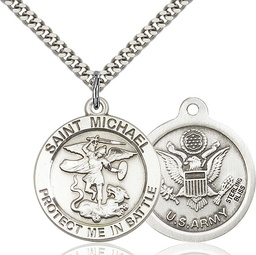 [1170SS2/24S] Sterling Silver Saint Michael Army Pendant on a 24 inch Light Rhodium Heavy Curb chain